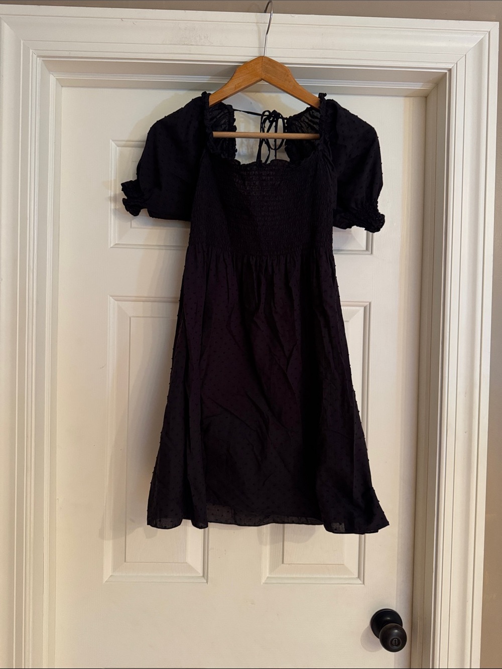 Hill House Black Puff-sleeve Square-Neck Athena Swiss Dot S